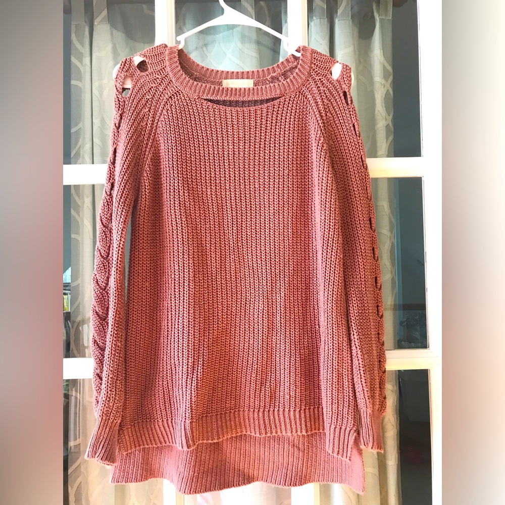 Altar’d State size S blush pink knit sweater cold shoulders perfect for spring!